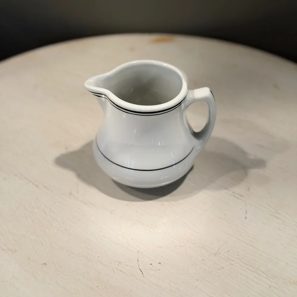 Wellsville China Creamer Pitcher‎ 1957 Black Stripe Small Vintage